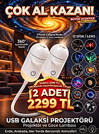 USB Galaksi Projektör LED Gece Lambası 360° Ayarlanabilir 12 Filmli 2’si 1 Arada Ambiyans Işık