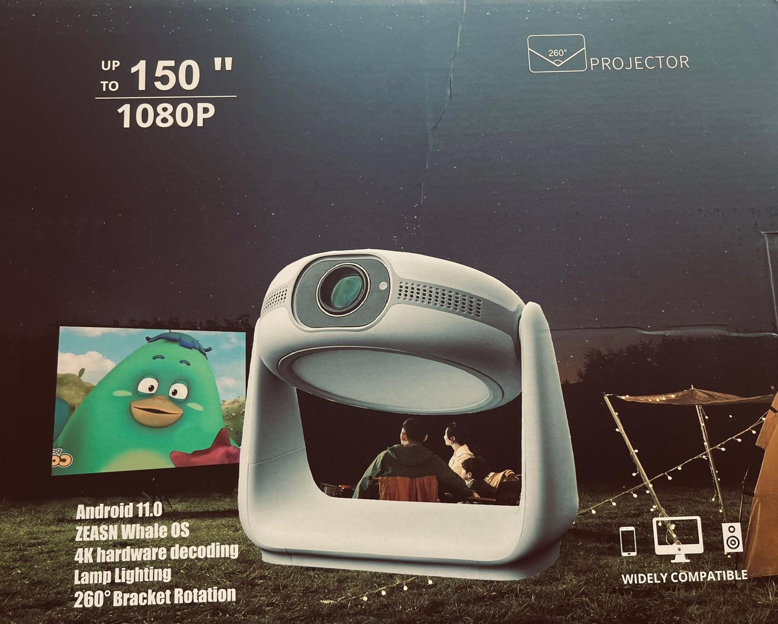 Taşınabilir Yüksek Performanslı 4K Sinema Projektörü Şarjlı Bluetooth Android Hoparlörlü Işıklı